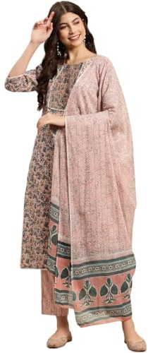 FABNEX Dam Kurta Set Kurtis med byxor i rosa storlek L - K-51