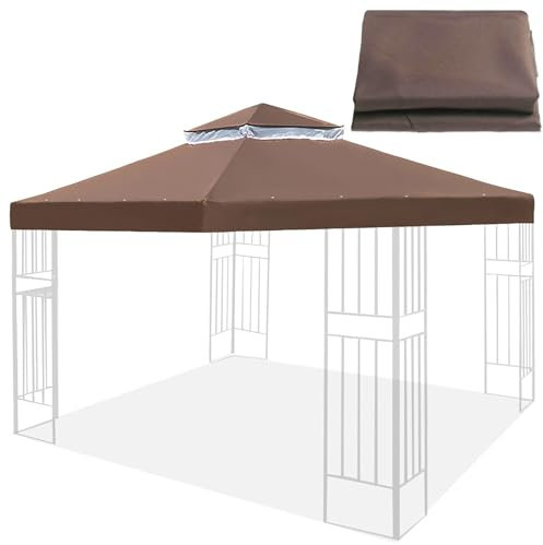 YIJIEHH Pavillondach 3x3m, Pavillon Ersatzdach,ersatzdach Für Pavillon Wasserdicht Partyzelt Ersatzbezug, Doppeldach Schutzhaube, UV-Schutz Pavillonabdeckung Festzelt Überdachung-Coffee