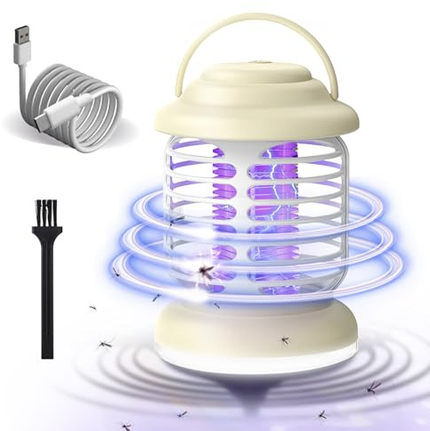 Insektenvernichter 5W, Mückenfalle Elektrisch, Mückenlampe USB, Fliegenfalle Elektrisch, Elektrischer Insektenlampe Innen und Außen, Insektenfalle mit LED Lampe Camping (USB ohne Akku, Beige)
