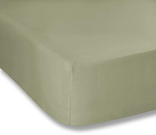 Bianca Plain Dyed Military Green, Spannbettlaken, 105 x 200 cm, 100% Perkal-Baumwolle, Grün