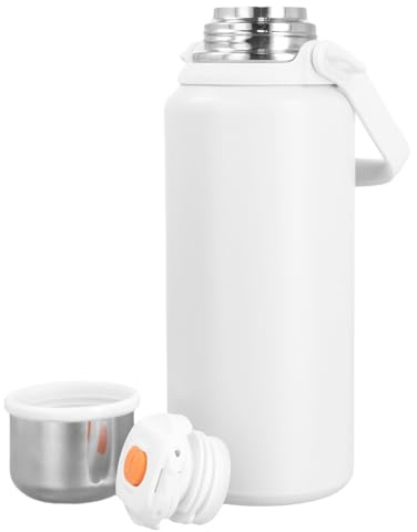 Ehuihuan Gourde en Acier Inoxydable 316, Bouteille d'Eau Étanche 1200ml, Gourde Isotherme Inox Sport, Stainless Steel Water Bottle, Bouteille Chaud et Froid avec Bandoulière+Poignée+Filtre (Blanc)