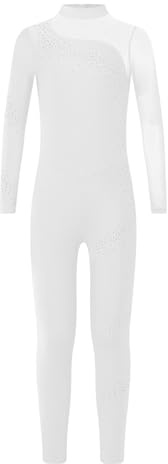 Vxuxlje Gymnastikanzug Mädchen Langarm Ganzkörper Glitzer Turnanzug Patchwork Ballett Strass Trikotanzug Tanzbody Voltigieranzug Akrobatik Anzug