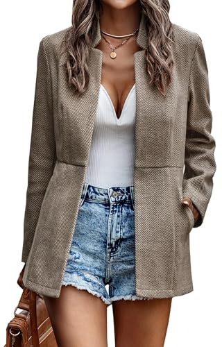 Jhsnjnr Giacche da donna aperte sul davanti casual business ufficio cardigan blazer maniche lunghe colletto stand cappotti capispalla, cachi, S