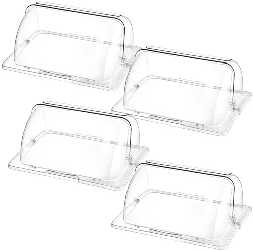 Ziliny 4 Pcs Clear Chafing Dish Cover Half Size Roll Top Bakery Pan Display 1/2 Plastic Chafing Dessert Cake Food Display Cover for Cupcake Exhibition