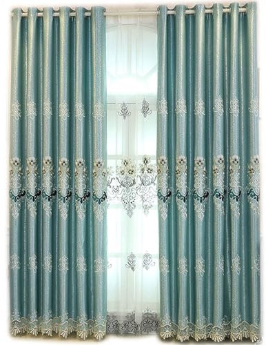 Beydodo Vorhänge Blickdicht 2er Set, Verdunklungsvorhänge Ösen Doppellagig mit Spitze Stickerei Blumen Motiv 107x160CM Vorhang Verdunkelnd Wohnzimmer Kinderzimmer, Grün