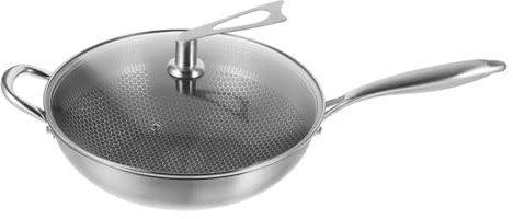 PHENOFICE Edelstahl Wokpfanne Mit Deckel Antihaftbeschichtung Hochwertige Bratpfanne Für Induktion Leicht Zu Reinigen Langlebig Für Tägliches Kochen