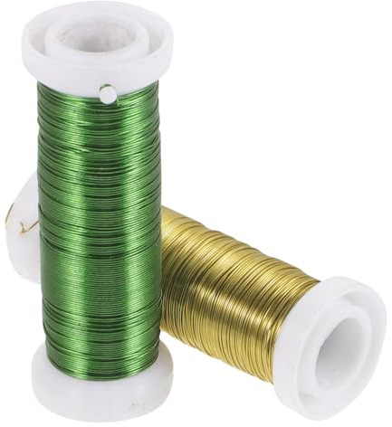 CORHAD Floral Wire Stems and Floral Iron Wires Set, 2 Rolls Yellow and Green, Diy Artificial Flower Stems for Flower Arrangement, Floristry Crafts Supplies for Bouquet and Wreath Making