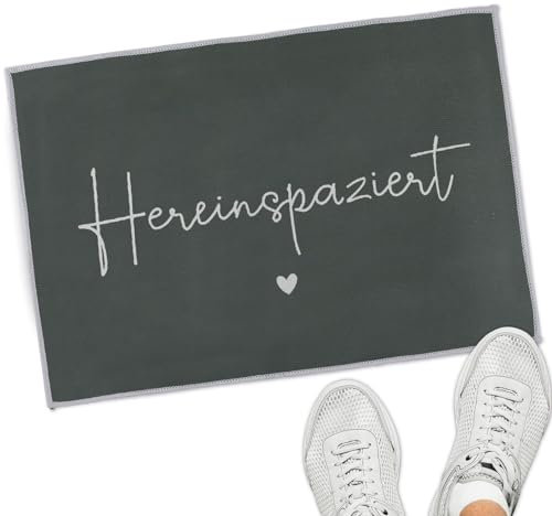 BETESSIN Fußmatte 40x60 cm in Grau - Hereinspaziert Fussmatte für innen & außen - Fußabstreifer Innenbereich - Lustige Fußmatten Haustür - Türmatte Fußabtreter Dünne 5mm