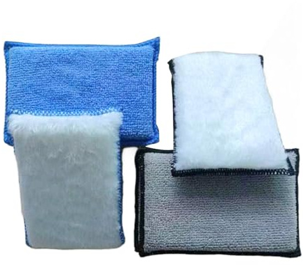 Wjelet 4Pcs Scrub Ninja Pads Car Interior Scrub Pad Sponge Double-sided Wool Velvet Terry Cloth Scrubbing Sponge for Leather, Plastic, Vinyl and Upholstery Cleaning