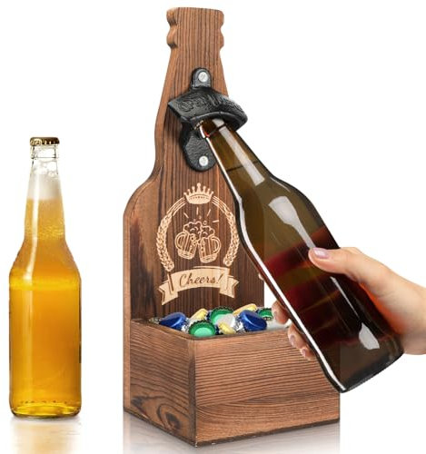 Wall Mounted Bottle Openers with Catcher, Personalised Beer Gifts for Men Dad Husband Boyfriend, Gift Ideas for Beer Lovers, Bottle Openers for Kitchen, Garden, Deck, Patio, Outdoor Home Bar Accessory