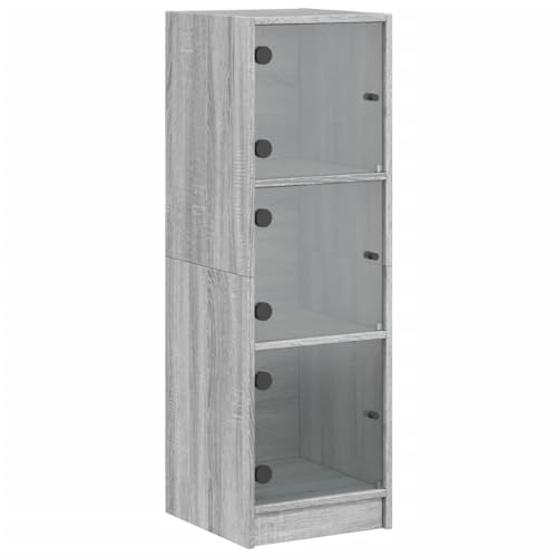 HETFTJN Schränkchen Highboard Wohnzimmer Apothekerschrank Küche Tv Schrank - Highboard mit Glastüren Grau Sonoma 35x37x109 cm für Schlafzimmer Flur Wohnzimmer Küche