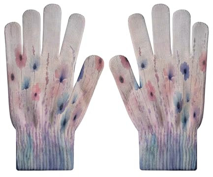 HZCRAES Winterhandschuhe Für Damen – Touchscreen-Handschuhe, Bunter Blumendruck, Gestrickte Vollfingerhandschuhe Für Die Arbeit, Golfhandschuhe Mit Aquarellpflanzen Für Damen Und Herren, Thermohand