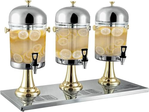 WOTZOV 24L Juice Dispenser, Stainless Steel Cold Drink Dispenser Juice Drink Beverage Dispenser Three Bowl Juicer Dispenser for Breakfast Buffet Bars Hotels,Gold
