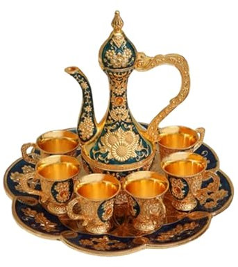 LOVIVER Ensemble de théière à café Turc, théière et Tasses à thé, Artisanat d'art, Ensemble de Tasses à thé décoratives de Luxe, Ensemble de Service à thé, Bleu