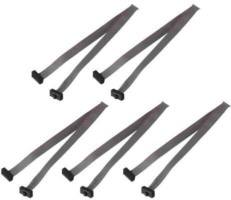 sourcing map 5 Pcs IDC Flat Ribbon Cable, 1.27mm Pitch 6mm Width 20cm Long 10 Pin FC to FC Flat Ribbon Connector Jumper Wire for PC, LED Displays