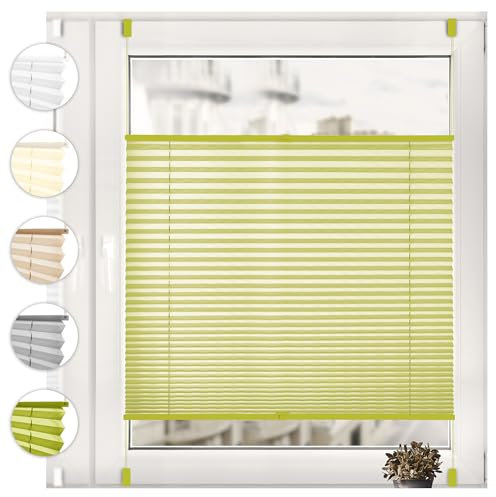 Sonello Plissee Klemmfix ohne Bohren 95cm x 140cm Olivgrün Faltrollo Plisseerollo Jalousie für Tür & Fenster Blickdicht Sichtschutz Sonnenschutz Fertifplissee Rollo
