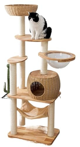 Gimnasio para Gatos, Arbol para Gatos, Arbol De Gatos, Árbol para Gatos De Madera Maciza, Adecuado para Gatos Adultos Grandes De Interior, Equipado Con Rascador para Gatos, Hamaca para Gatos(59*39*150