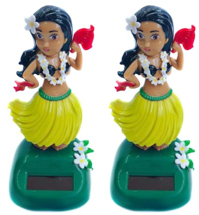 JAWSEU 2pcs Tanzende Solarfigur Hula Girl, Solar Wackel Figur Hawaii Mädchen Figur Auto-Armaturenbrett Ornamente Puppe Auto Solarbetriebenes Spielzeug Dekor Für Fensterbank Auto Büro Schreibtisch