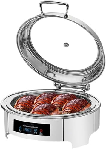 AFLEPCBRQ Electric Round Chafing Dish, Commercial Food Buffet Heater with Transparent Lid Top, Large Capacity Warming Tray 6L For A Variety Of Dishes, Keeping Food Warm 45-90°C, 1/2-grid,1-grid