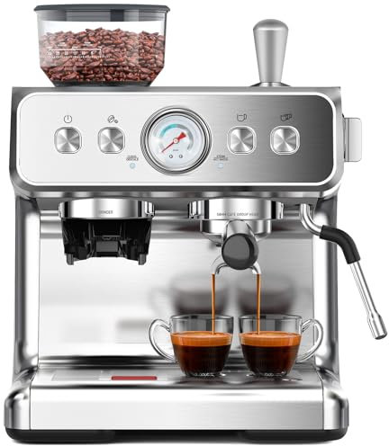 Electactic Espresso Machine with Grinder, Stainless Steel 20 Bar Semi-Automatic Expresso Coffee Machines, Featuring a Milk Frother, Steam Wand, Removable Water Tank for Latte, Macchiato, Cappuccino