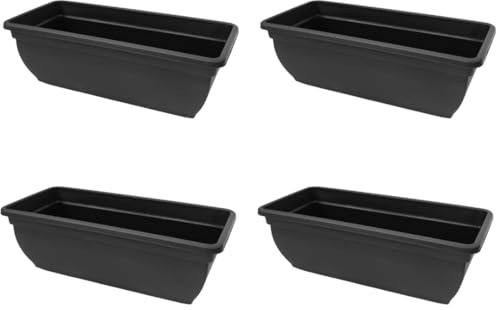 Rammento Set di 4 fioriere in plastica riciclata, lunghe 46 cm, colore nero, 15 l, resistenti alle intemperie, grandi vasi da giardino, vasi da fiori da patio, vasi rettangolari per esterni, fioriere