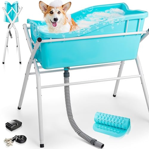 Hundebadewanne, tragbare Hundewaschstation, erhöhte faltbare Hundebadewanne für Dusche und Fellpflege, 3 verstellbare Höhen, Haustierwanne für kleine und mittelgroße Hunde, drinnen und draußen