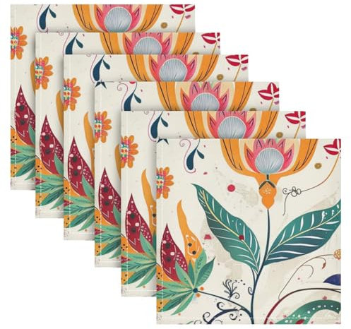 Servietten, Blumenmuster, Vintage-Stil, dekoratives Küchentuch, wiederverwendbar, waschbar, für Valentinstag, Hochzeit, Weihnachten, Stoffservietten, 6 Stück, 50,8 x 50,8 cm