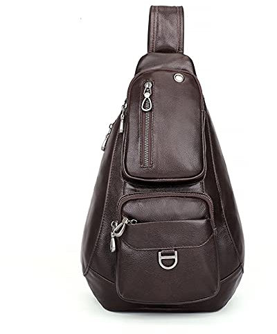 BHBYAFASH Crossbody Brusttasche, Herrenschling Rucksack Anti Diebstahl Brusttasche Vintage Echtes Leder Crossbody Umhängetasche Outdoor Sport Wanderty Daypack(Kaffeefarbe)