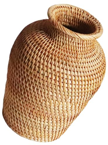 QUMIIRITY Rattan Tischvase aus Geflochtenem Naturmaterial Rustikale Blumenvase für Trockenblumen Wohnraum und Hochzeitsdeko