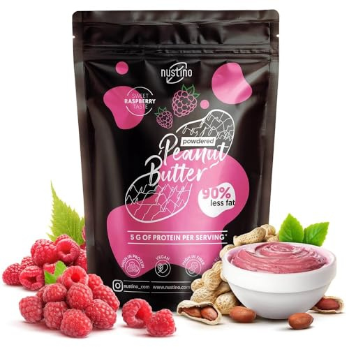Nustino Raspberry 400g - Burro di Arachidi in Polvere, Magro, Gusto Lampone