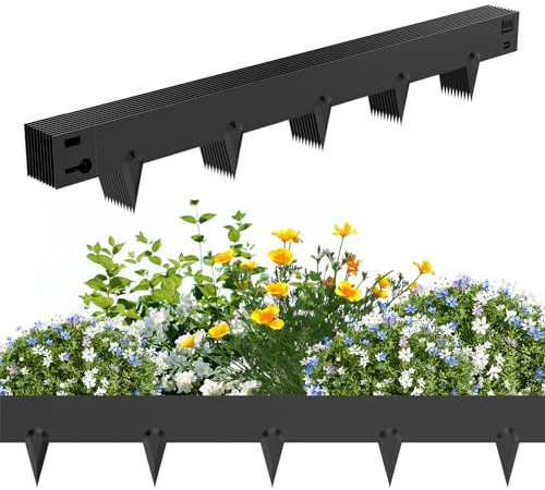 QEENTOE Verzinkte Beeteinfassung Metall 10m Länge - 16cm Hohe Flexible Rasenkante als Mähkante und Beetbegrenzung - Wetterfeste Gartenpalisade für Hof, Wege und Rasen - Schnelle Montage, Schwarz