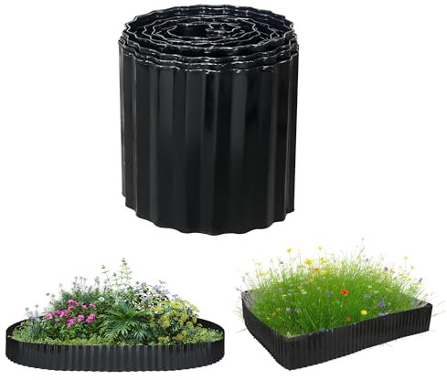 CHEOAR 6in x 20Ft Corrugated Garden Edging Border，15cm*6m Metal Lawn Edging,Flower Bed and Garden, Sturdy Galvanized Steel Yard, Flexible for DIY Border Edging Landscaping and Yard, Black