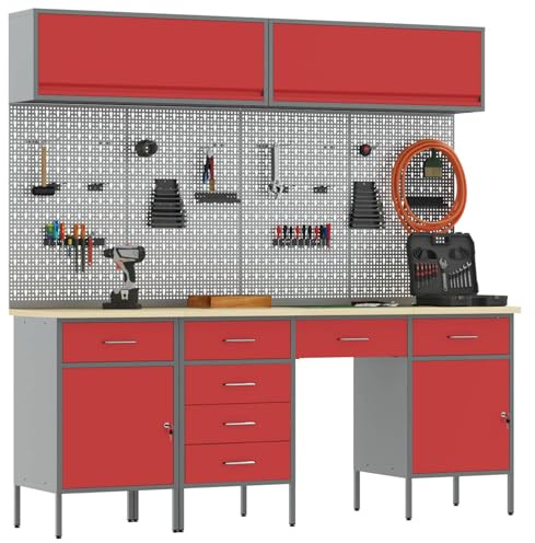 vidaXL Arbeitsschrankset mit Schubladen mit Speicher 8 pcs Schwarz, Werkstatt-Schrank, moderne Aufbewahrung für effiziente Werkzeugorganisation, robustes pulverbeschichtetes Stahl