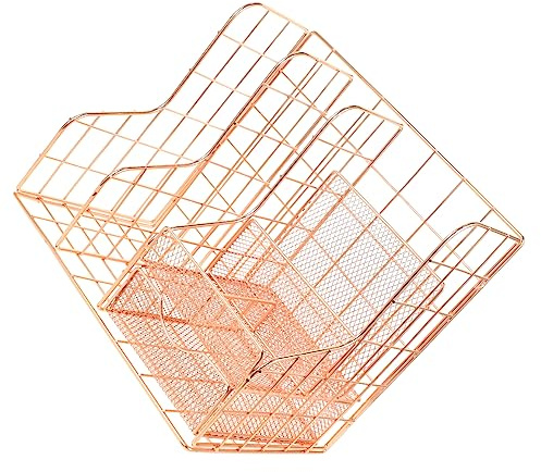 HOMSFOU Schreibtisch Aktenhalter Metall Gitterkorb Roségold Großer Organizer Schreibtischorganisation Bürozubehör Dokumentenhalter