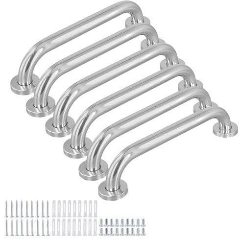 TAICHEUT 6 Pack Anti-Slip Shower Grab Bar, Stainless Steel Handrail Auxiliary Support Handle for Bathroom, Toilet, Stairs (30cm/12 Inch)