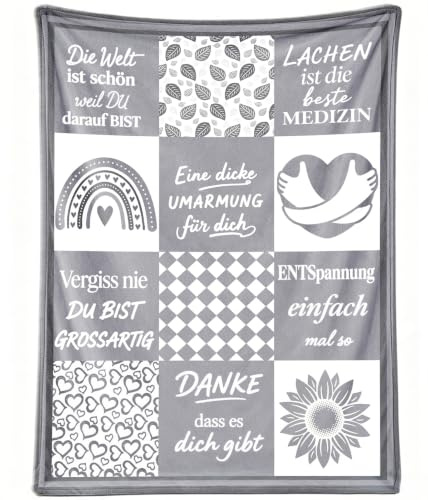 PJLJC Kuscheldecke 150x200 cm für Frauen mit liebevollen Sprüchen | Flauschige Flanell Decke als Herzensmensch Geschenk für Freundin, Schwester, Mama und beste Freundin