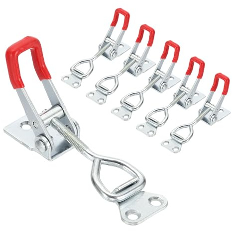 sourcing map 6pcs Adjustable Toggle Clamp M6 x 32mm 396lbs Holding Capacity 4002 Style Quick Release Pull Latches Clamps Hasp for Smoker Lid Jig Tool Box Case, Silver Red