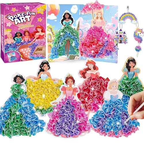 XongSyue Poke Art Manualidades Juguete Niñas 4 5 6 7 8 Años, 8 Princesas 2 Paneles de Fondo, Crafting Kit Arte Creativo Infantil, Regalos para Juguete Niñas 9 10 11 12 Años