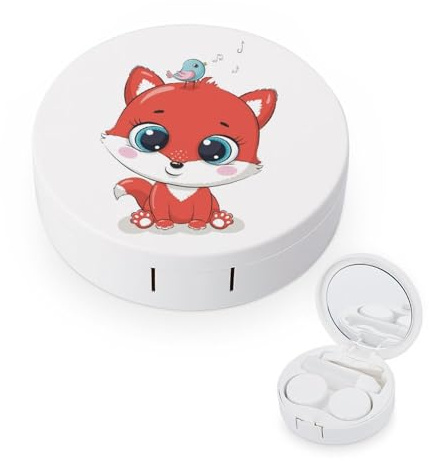 fkgvwo Contact Lens Case Fox Bird Contact Lens Holder Box Container Soak Storage Kit