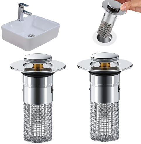 2pcs Waschbeckenstöpsel, Abflussstopfen Waschbecken Für 33-40mm Abfluss Ablauf,Waschbecken Stöpsel,Waschbeckenstöpsel Mit Sieb,Edelstahl Abflussfilter,Zubehör Für Bodenablaufstopfen,Aufsatzwaschbecken