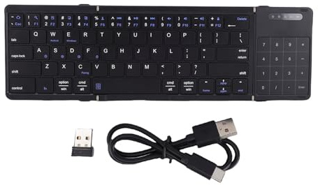 Denash Foldable Keyboard, Slim Portable 3 Fold Design with Large Touchpad and Numeric Keypad, for Tablet Laptop Smartphone PC
