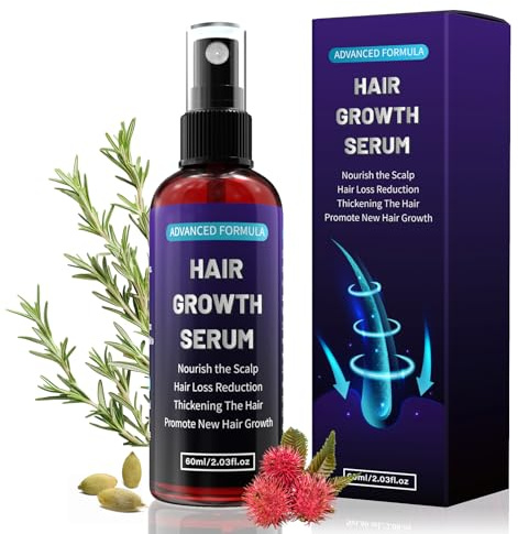 Organic Rosemary Oil for Hair Growth Serum Spray (1x60ml), with Biotin and Castor, Prevents Hair Loss Treatment for Women Men, Revitalise Hairs Follicles, Promotes Growth for Longer, Thicker Hairs.