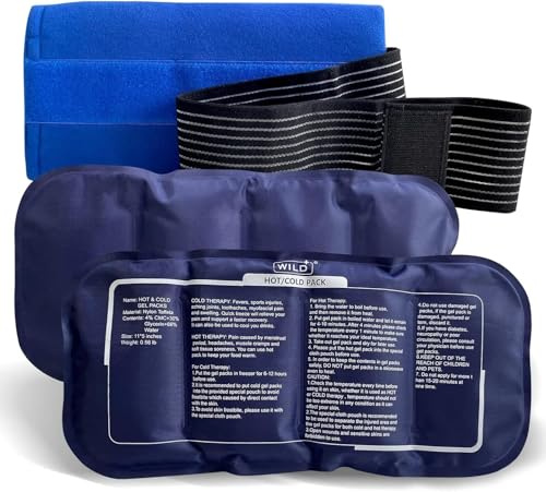 WILD+ Pack de Gel Réutilisable pour Thérapie Chaud et Froid, Poche de Glace Sport avec Ceinture de Fixation Ajustable, pour Soulager les Douleurs Musculaires, Entorses et Gonflements