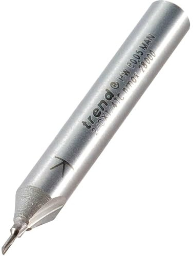 Trend Single Flute Cutter, 1/4 Inch Shank, 1mm Cut Diameter, TCT | Single Flute Tungsten Carbide Tipped Cutter With 1/4 Inch Shank, 1mm Cut Diameter And 3mm Cut Length, 2/0X1/4TC