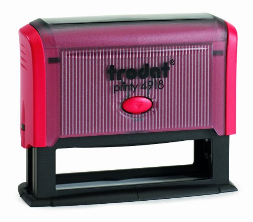 Trodat - Printy 4918 - Custom Stempel mit Wunschtext personalisieren, hier gleich online gestalten Gehäusefarbe rot – Adresstempel - Firmenstempel - mit Wunschtext – 70x15 mm - 4 Zeilen