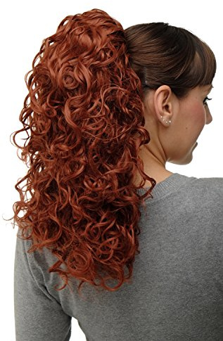 WIG ME UP - NC002-350 Haarteil Pferdeschwanz Zopf 2 Klammern & Gummizug super Volumen Locken Kupferrot ca. 45 cm