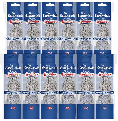Spontex Essentials - Tough Topfreiniger – 12 Packungen mit je 4 Stück (insgesamt 48 Stück)