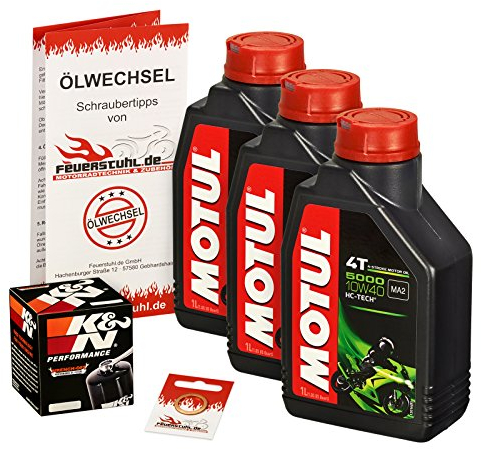 Motul 10W-40 Öl + K&N Ölfilter für Suzuki SV 650 /S, 99-10, AV BY - Ölwechselset inkl. Motoröl, Filter, Dichtring