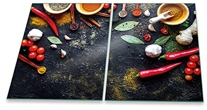 decorwelt | Herdabdeckplatten 2x40x52 cm 2-Teilig Gemüse Bunt Ceranfeldabdeckung Universal Spritzschutz Glas Deko Elektroherd Induktion für Kochplatten Herdschutz Schneidebrett Sicherheitsglas