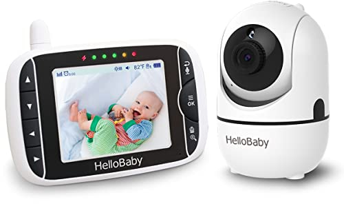 Babyphone mit camera, HelloBaby Babyphone mit ferngesteuerter Schwenk-Neige-Zoom-Kamera,3,2'' LCD-Bildschirm, Infrarot-Nachtsicht, 2-Wege-Audio, Vox, Baby Monitor